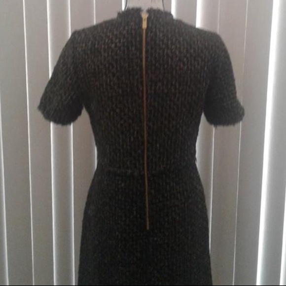 Metallic Tweed Raw-Edge Trim A-Line Dress, Blk&Gld - Picture 5 of 7